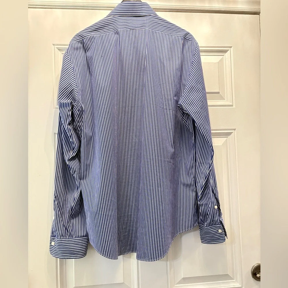 Polo Ralph Lauren Regent Custom Fit Striped Shirt Mens 17 Blue White Long Sleeve